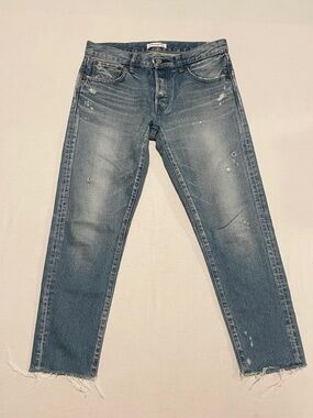 MOUSSY VINTAGE Blue Distressed Raw Hem Cropped Jeans Size 28